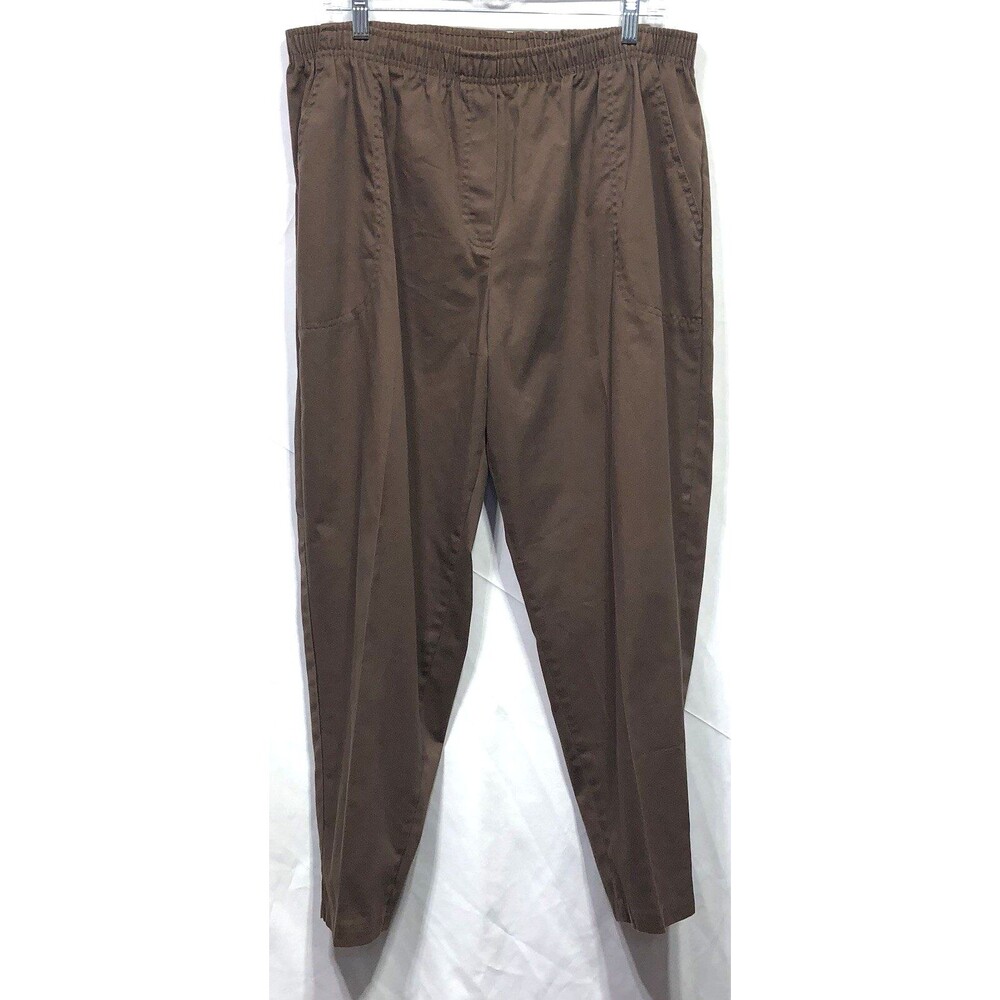 Cabin Creek twill pants 18 WP brown tapered leg pockets elastic waist casual